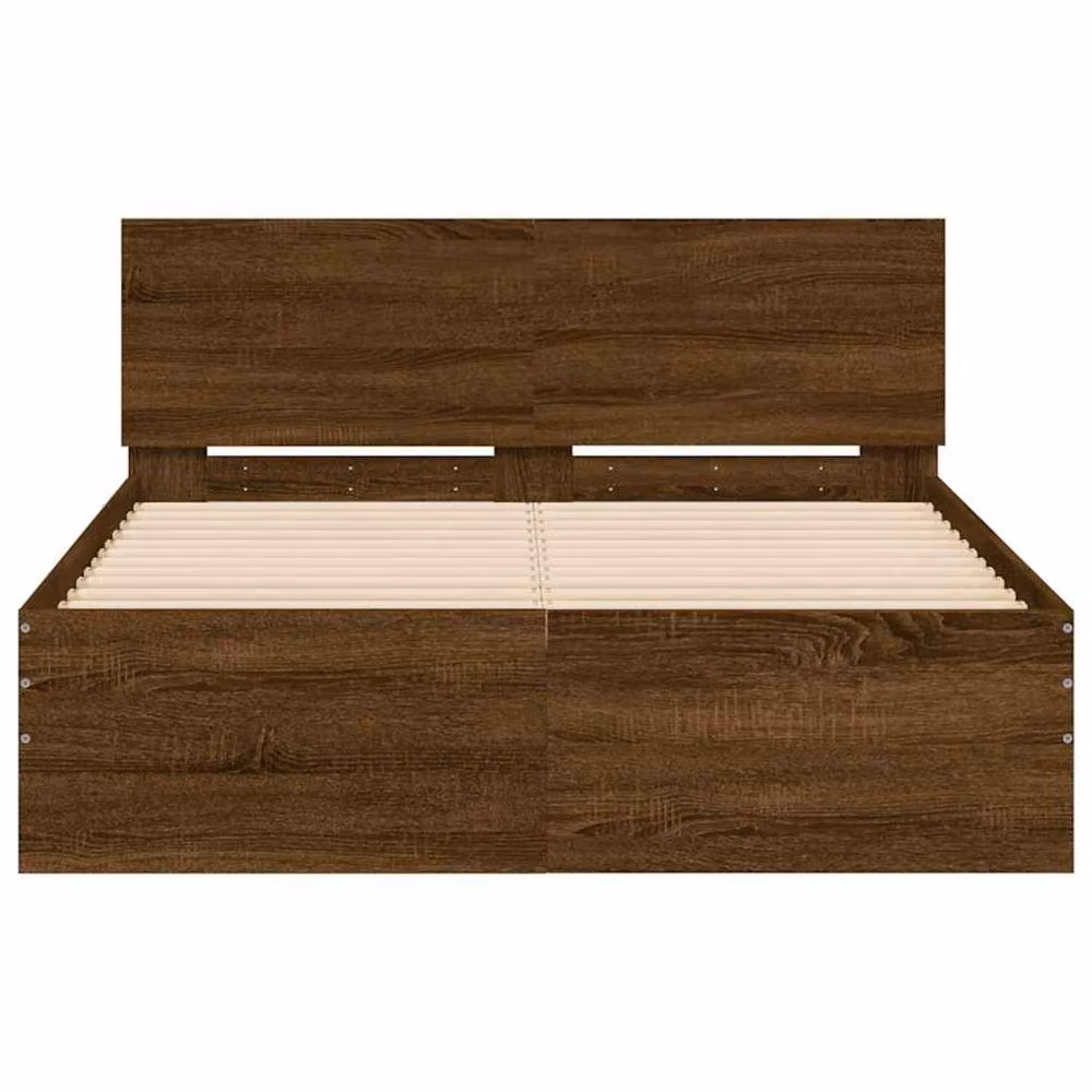 Berkfield Home Modern Bed Frame with Headboard and LED Under-Bed Lighting in Brown Oak, W/D/H: 140 x 190 x 70 cm – 5