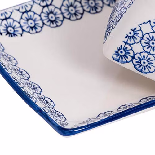 Nicola Spring Hand Printed Floral Stoneware Butter Dish with Lid in Blue, W: 18.5 cm, D: 12 cm, H: 9 cm – 4
