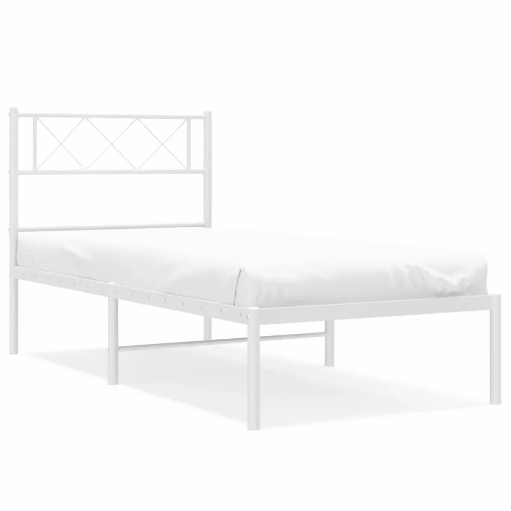 Berkfield Home Metal Bed Frame with Headboard, White, W/D/H: 100 x 190 cm – 2