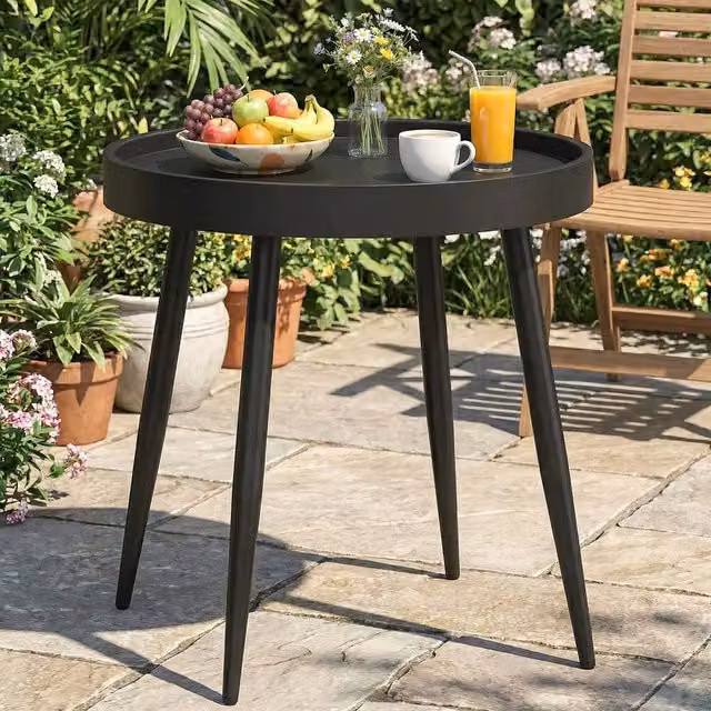 FORGEVIO Round Garden Coffee Side Table in Black Plastic