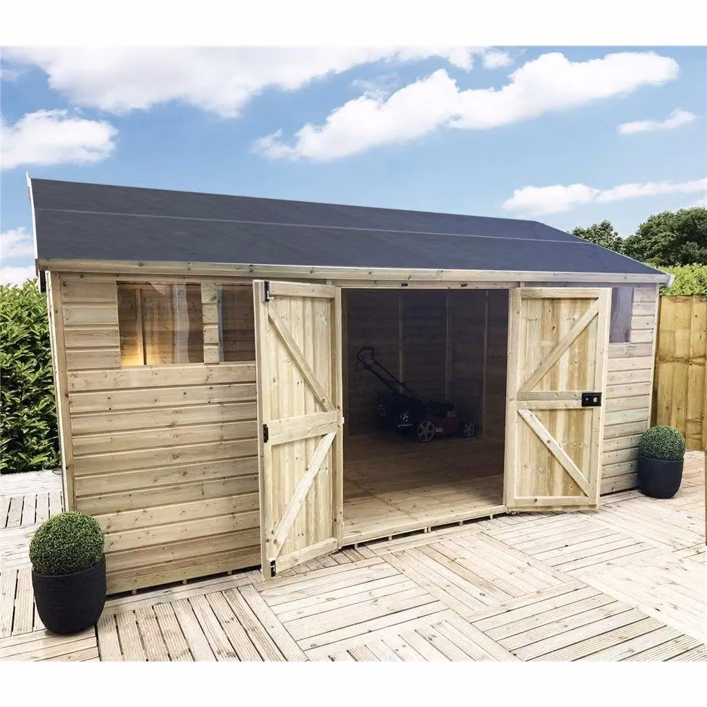 Marlborough Reverse Premier Pressure Treated Apex Workshop in Natural Wood with Gable Roof – 2
