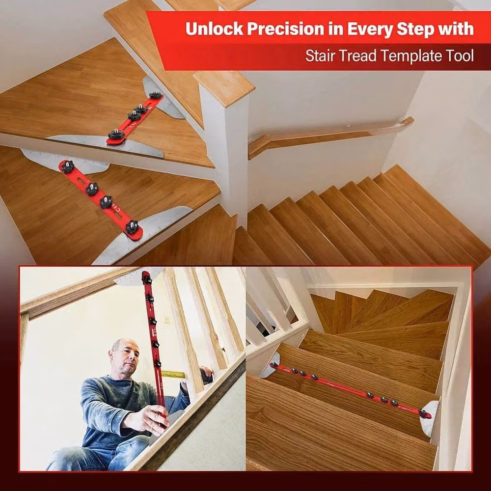 Nordara Adjustable Length Stair Tread Template Tool in Red, W: 1000 cm, D: 52 cm – 3