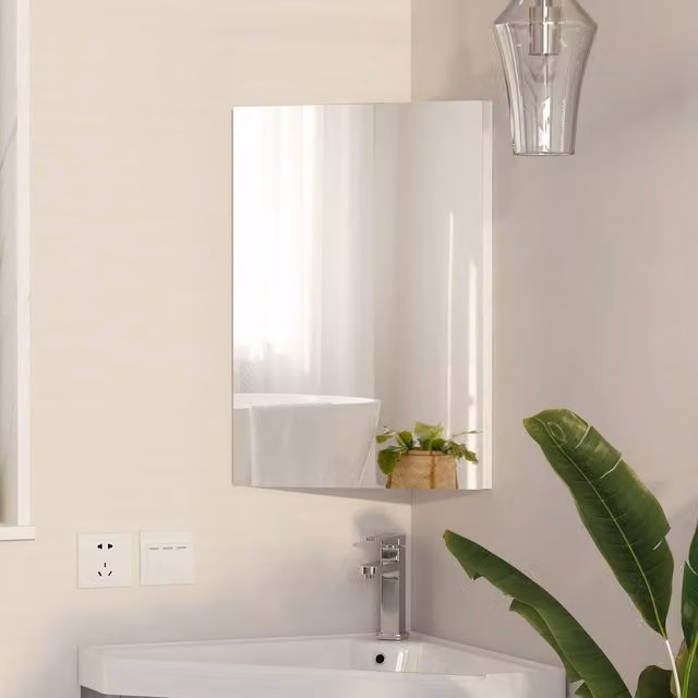 KEEPREAPER Modern White Corner Bathroom Cabinet with Mirror, W/H: 40 x 60 cm – 1
