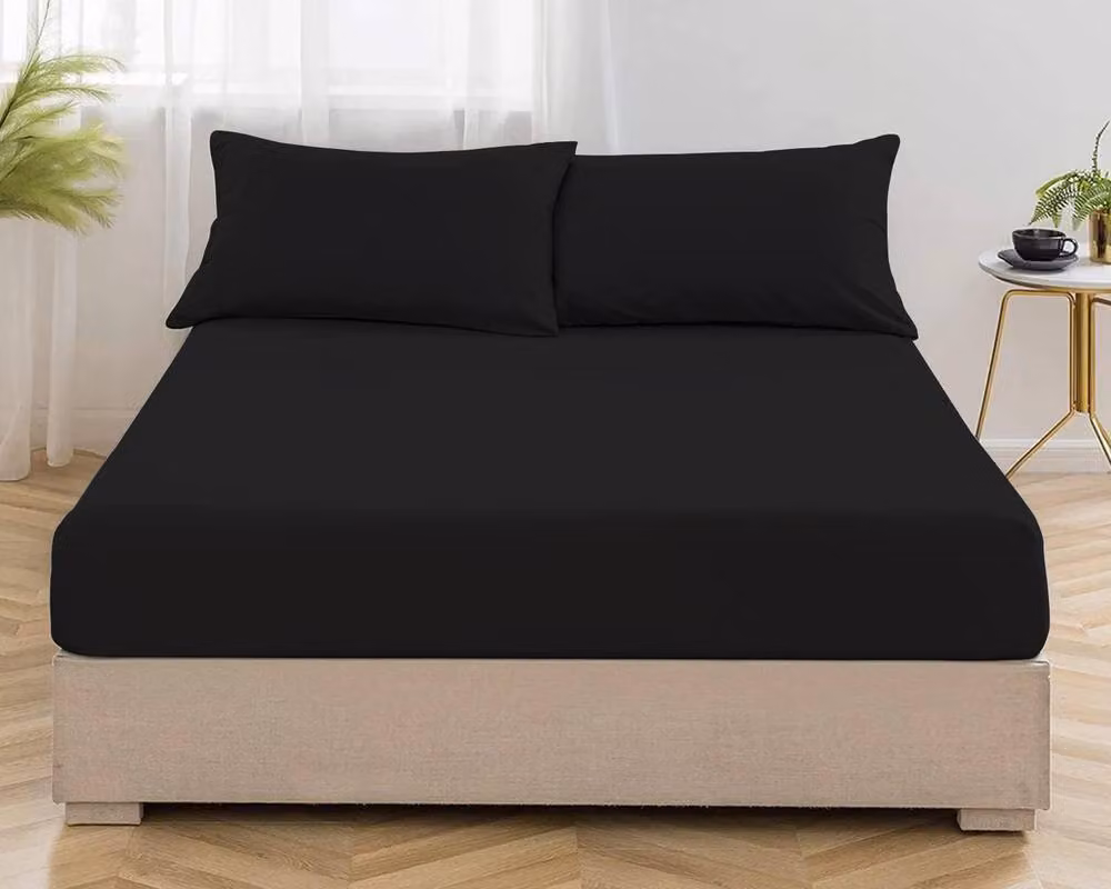 Homes-Linen Non Iron Polycotton Fitted Sheet in Black, Double, W/D/H: 140 x 200 x 25 cm – 2