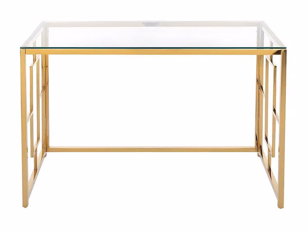 Vente-unique Clotilde Writing Desk in Gold and Transparent Tempered Glass and Steel, W/D/H: 120 x 75 x 78 cm – 2