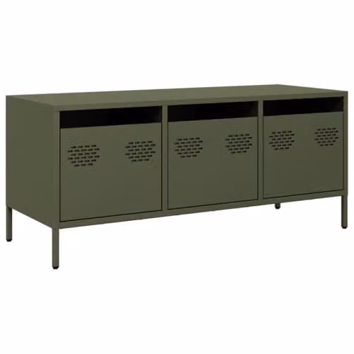 vidaXL Industrial Style TV Cabinet in Olive Green Matt Metal, W: 101.5 cm, H: 43.5 cm, D: 39.0 cm – 1