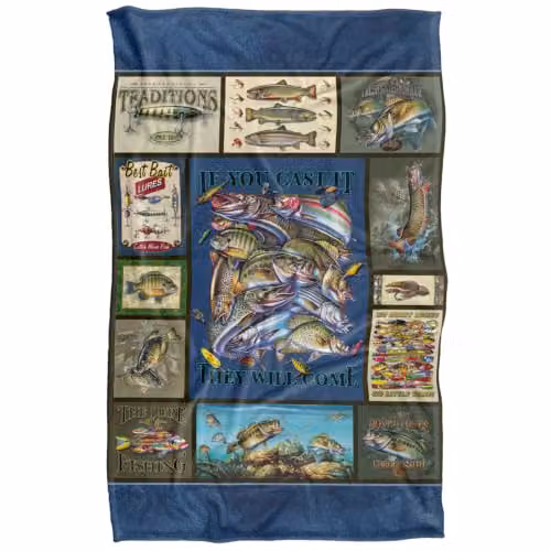 JQ Licensing Fishing Silky Touch Super Soft Fleece Throw Blanket, Blue Multicolour, W: 91 cm, D: 147 cm