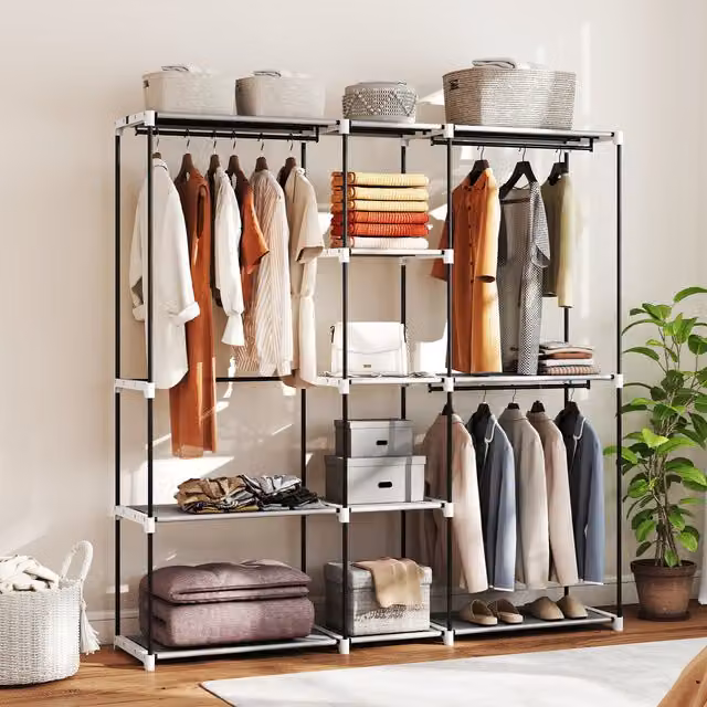 HOMCOM Open Portable Wardrobe Clothes Rack with 8 Shelves in Light Grey