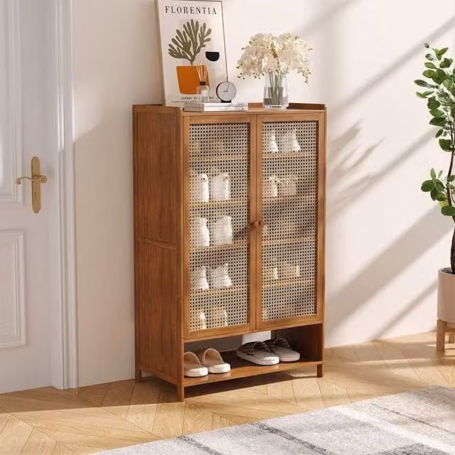 EONLION 7-Tier Shoe Cabinet Storage Cupboard in Brown, W: 100 cm, H: 100 cm, D: 35 cm – 1