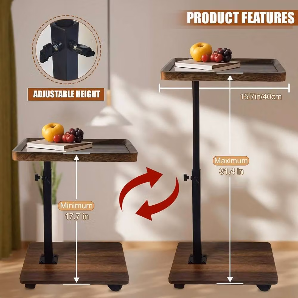 FORGEVIO Adjustable Height C Shape Side Table in Brown – 2