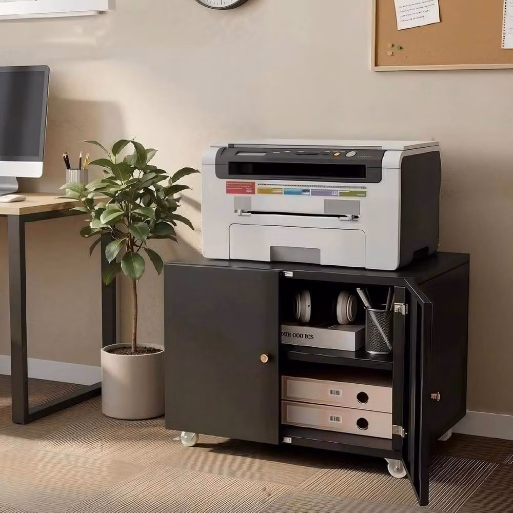VOGREX Heavy Duty Black Metal Printer Stand and Filing Cabinet – 5