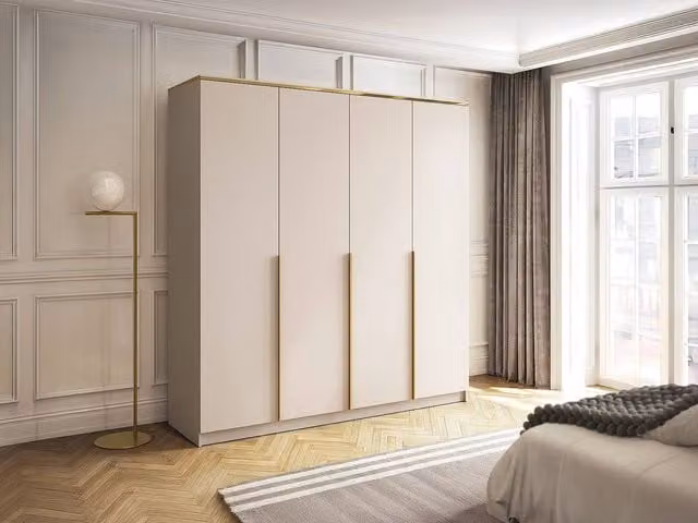 Vente-unique VUKIA 4-Door Wardrobe in Beige and Gold, W: 200 cm, D: 57.1 cm, H: 213 cm