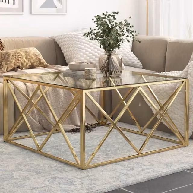 Berkfield Home Gold Stainless Steel and Tempered Glass Coffee Table – 1