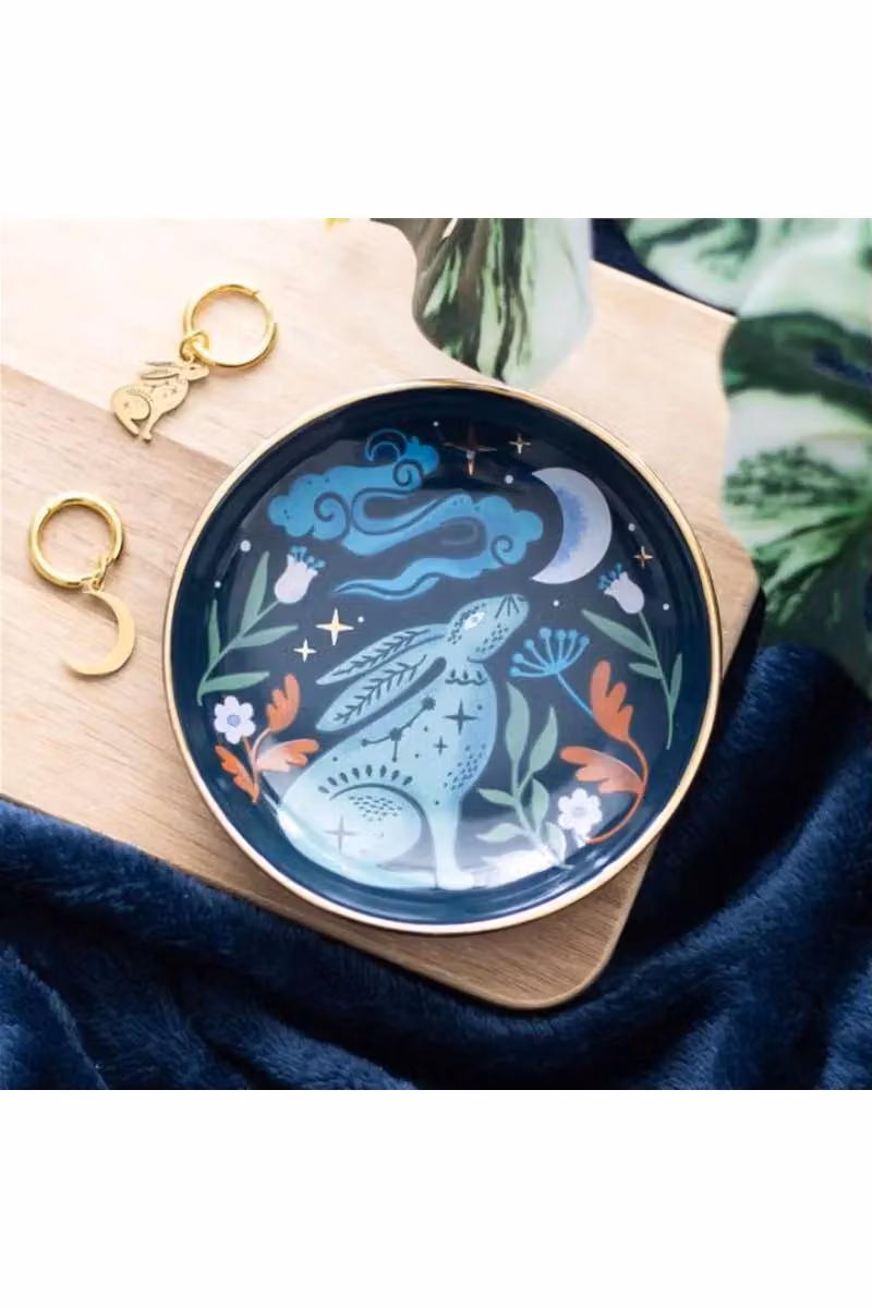 Something Different Midnight Hare Ceramic Trinket Dish in Petrol and Gold – 4