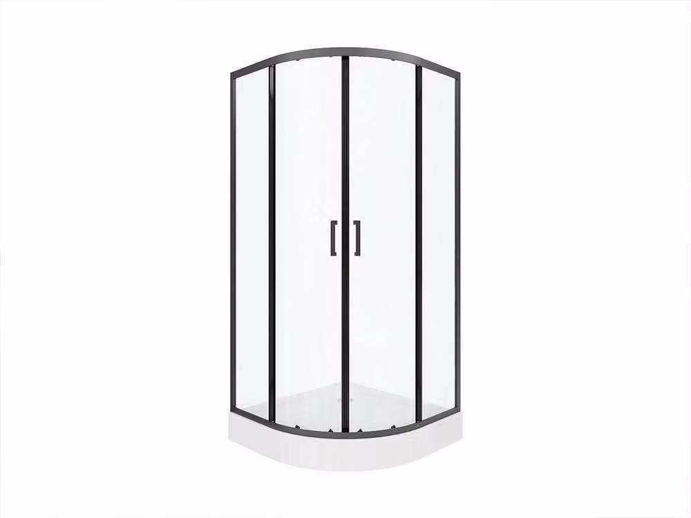 Vente-unique Corner Sliding Glass Shower Enclosure with Tray, Black, W: 80 cm, D: 80 cm, H: 192 cm – 2