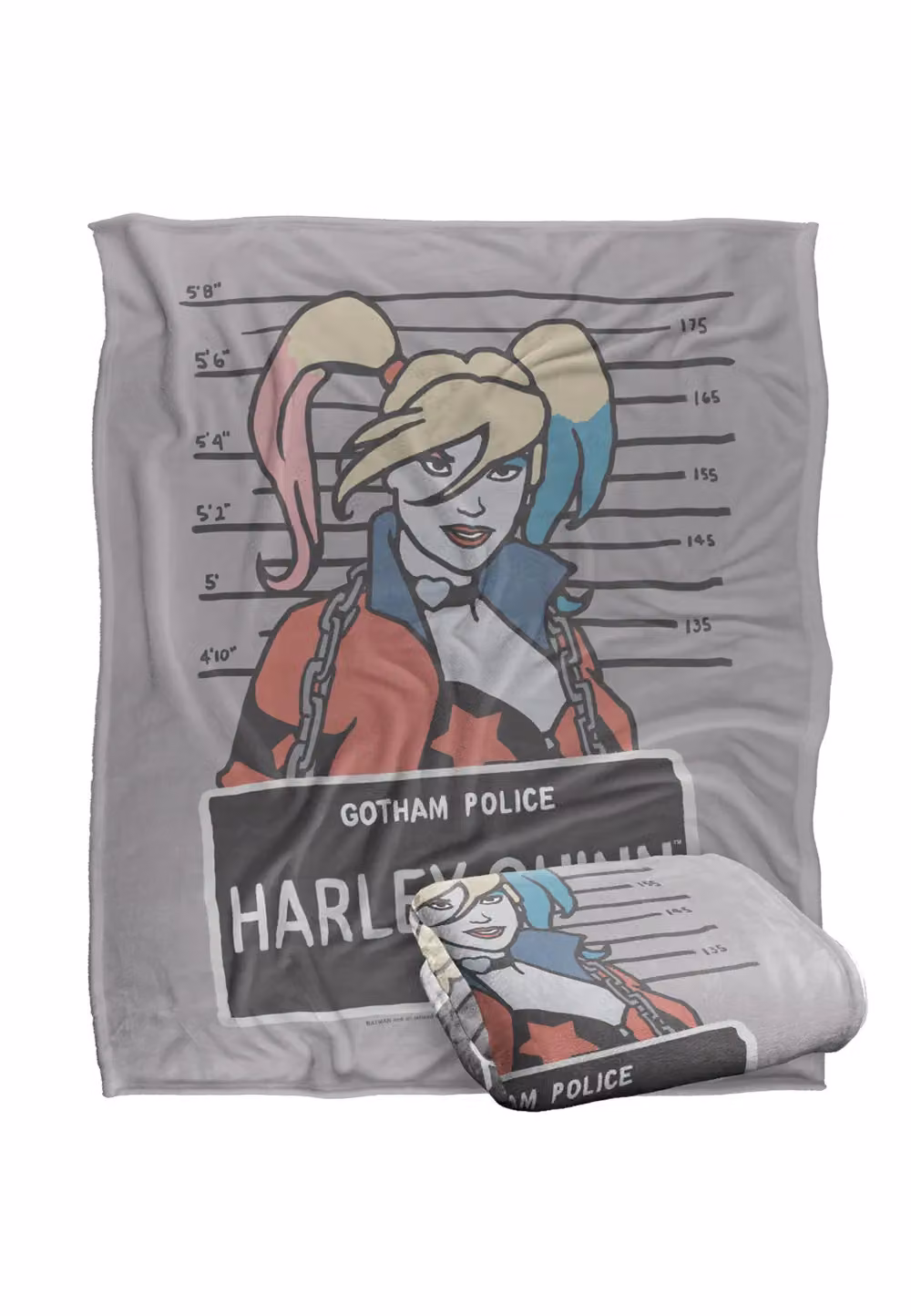 DC Comics Batman Harley Quinn Mugshot Blanket, White and Multicolour, W: 152 cm, D: 127 cm – 2