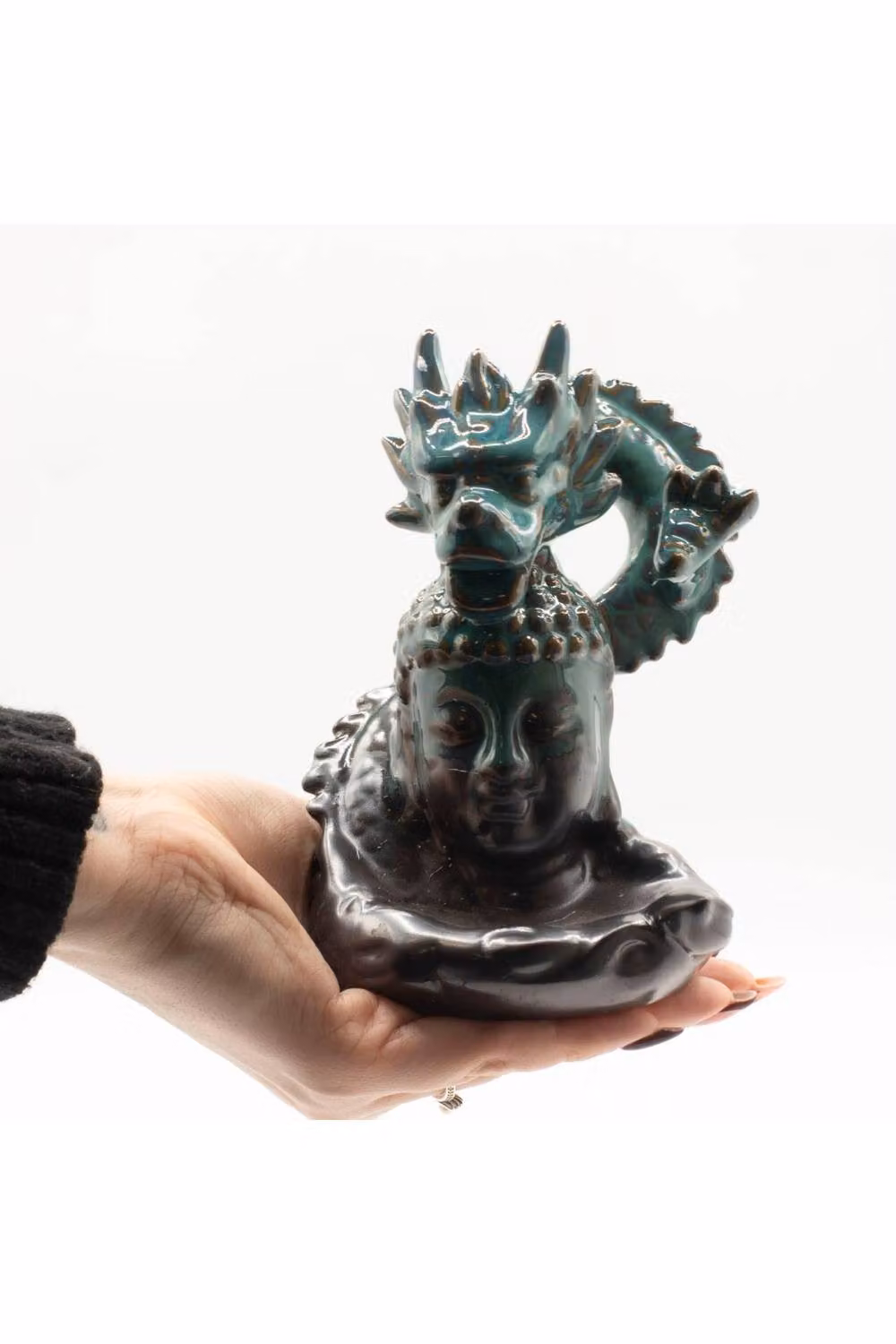 KDMD Dragon Over Buddha Backflow Incense Burner in Turquoise Glazed Ceramic – 3