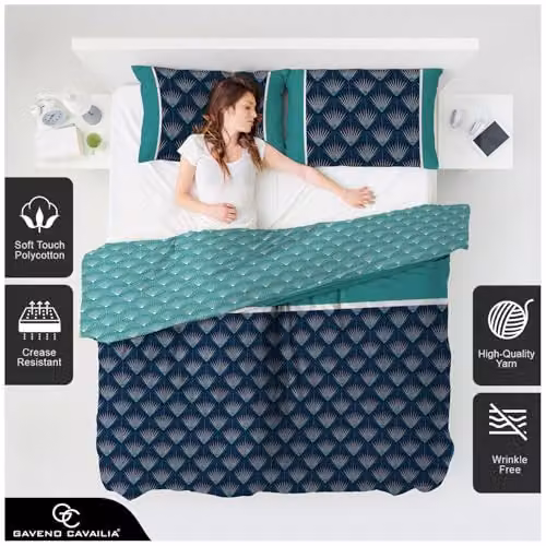 GC GAVENO CAVAILIA Kaya Reversible Geometric Duvet Cover and Linen Set, Blue and Multicolour, W/D/H: 230 x 220 cm – 2