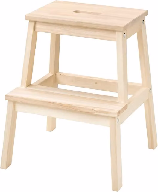 Relsy Untreated Natural Wood 2 Step Stool in Brown and Beige