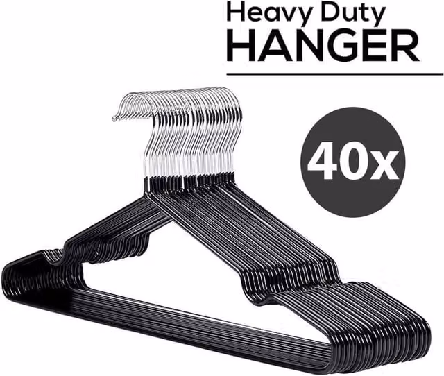 ATEK 40 Pack Premium Non-Slip Rubber-Coated Metal Clothes Hangers in Black