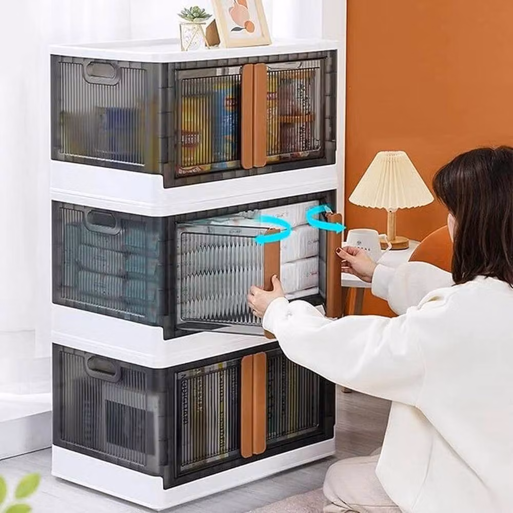 KORVIXA Stackable and Foldable Plastic Storage Bins in Transparent – 4