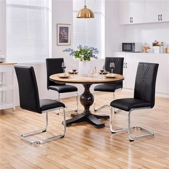KORVIXA Set of 2 Black Modern Dining and Kitchen Chairs with Synthetic Leather and Cantilever Base, Height: 100 cm – 1