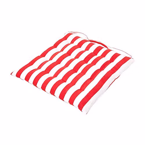 HOMESCAPES Red and White Striped Maritime Seat Pad Cushion, W/D/H: 40 x 40 x 6.5 cm – 1