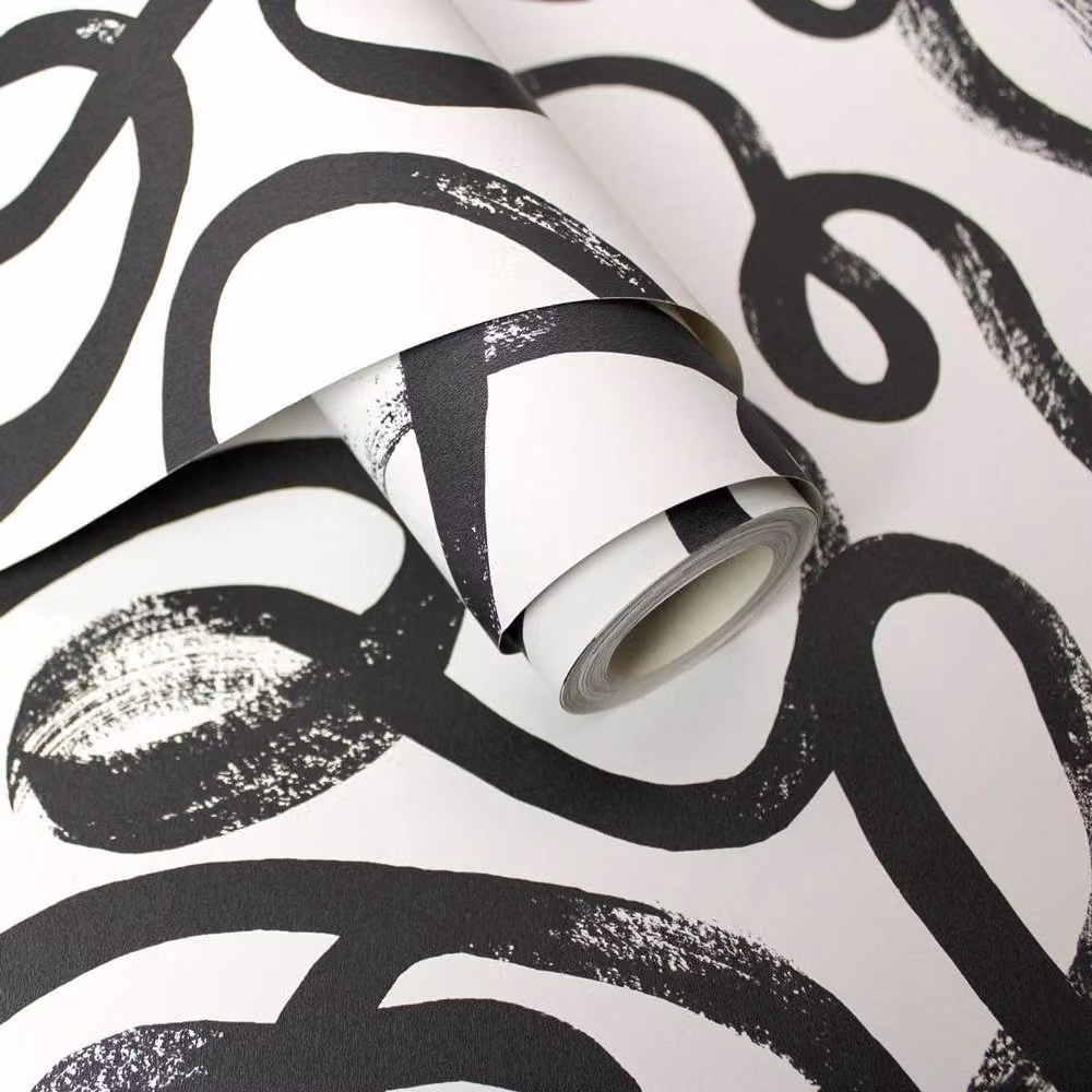 Holden Décor Squiggle Abstract Geometric Wallpaper in Black Matt Finish – 2