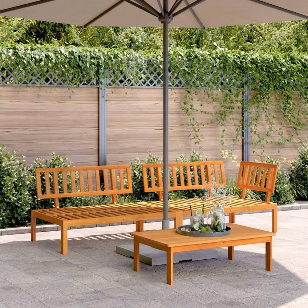 Berkfield Home Beautiful 3 Piece L-Shape Garden Pallet Sofa Set in Brown Solid Acacia Wood – 1