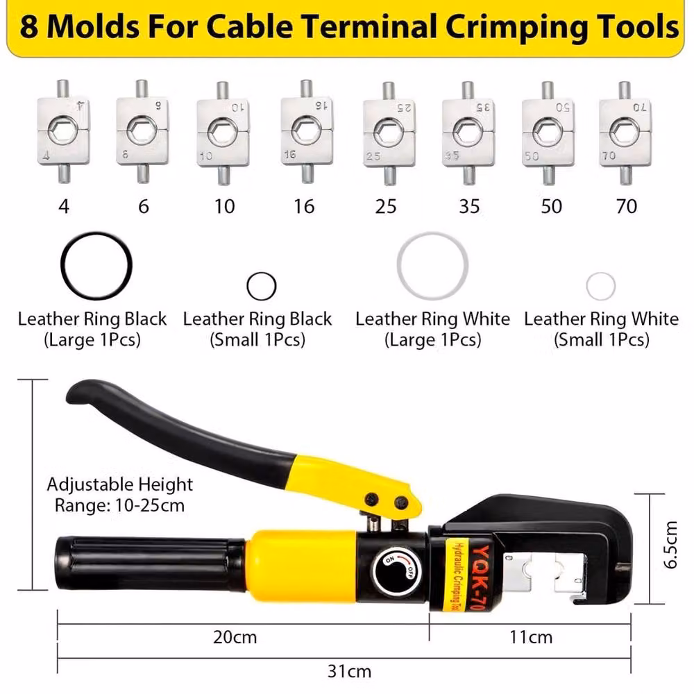 VOGREX 8 Ton Hydraulic Wire Terminal Crimper Tool in Yellow – 2