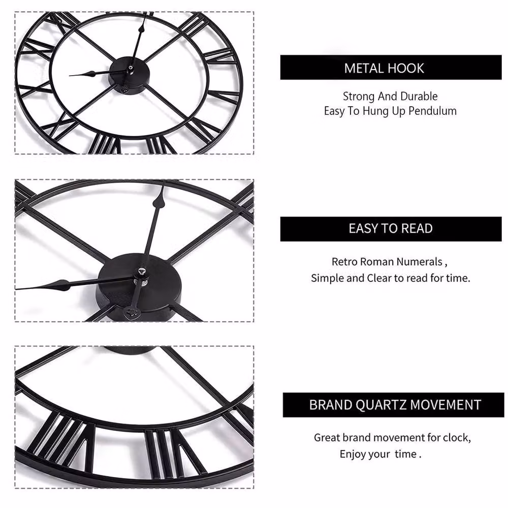 FLAVORA Black Garden Round Metal Analog Wall Clock – 5