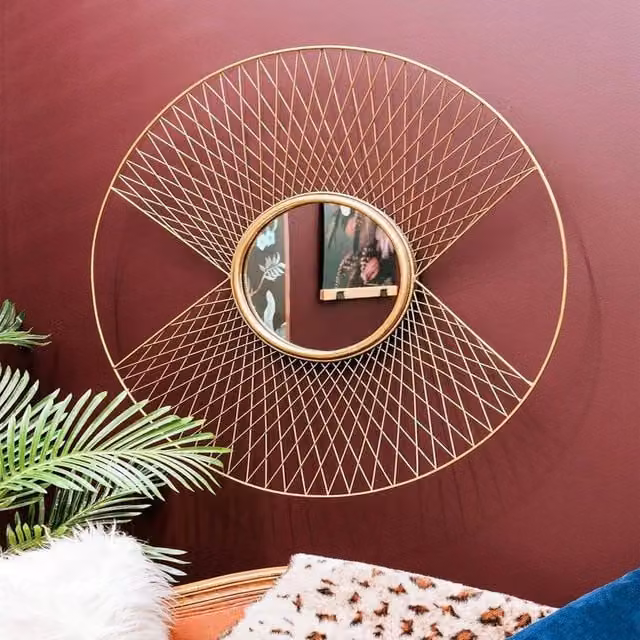 Madison & Mayfair Art Deco Round Wall Mirror with Gold Metal Frame – 1