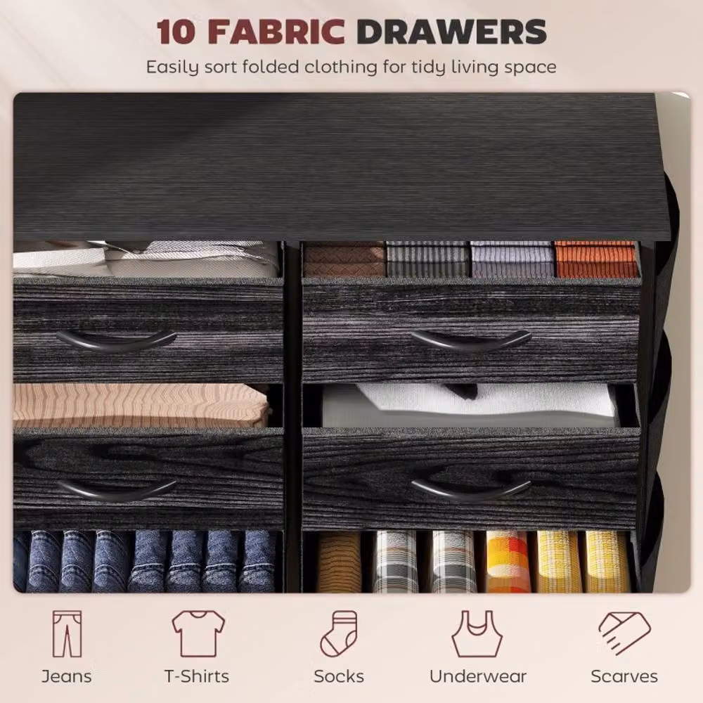 STILVORA Modern Black Chest of Drawers with Fabric Drawers – 5