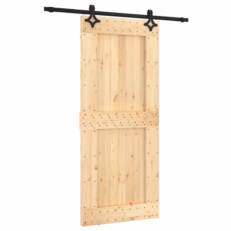 Berkfield Home Modern Sliding Door with Hardware Set in Brown Solid Wood, W: 90 cm, H: 210 cm