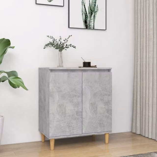Berkfield Home Sideboard in Concrete Grey with Solid Wood Legs, W/D/H: 60 x 35 x 70 cm – 1