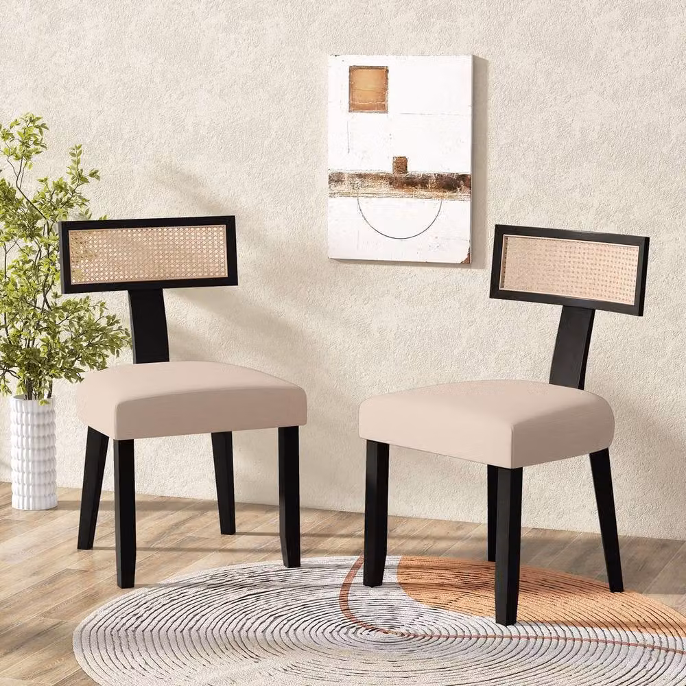 Costway Set of 2 Beige Linen Fabric Upholstered Dining Chairs with Rubberwood Legs – 3