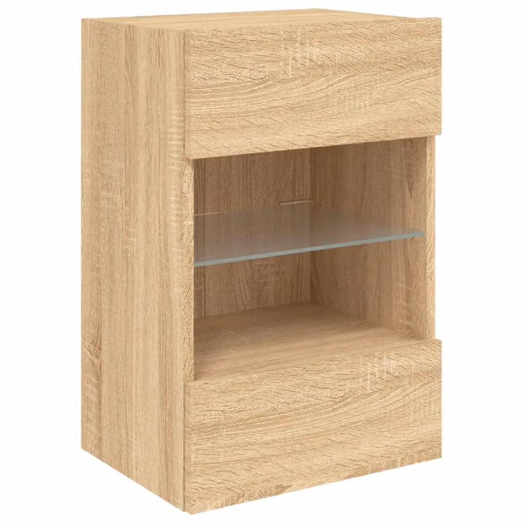 Berkfield Home Modern Wall Mounted TV Cabinet with Integrated LED Lights in Sonoma Oak Brown, W: 40 cm, D: 30 cm, H: 60.5 cm – 2