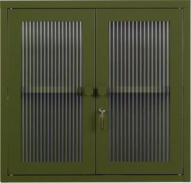 Mustard Made The Kit Wall Mounted Retro Cabinet in Olive Green with Glass Doors and Internal Shelves, W/D/H: 60 x 18 x 57 cm