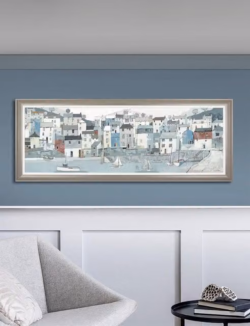 Gallery Direct Shoreline Abstract Multicolour Framed Wall Art in Grey Rectangular Landscape Illustration