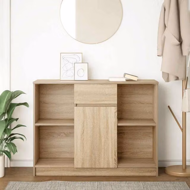 Berkfield Home Sonoma Oak Sideboard with Drawer in Brown, W/D/H: 101 x 35 x 76 cm – 1