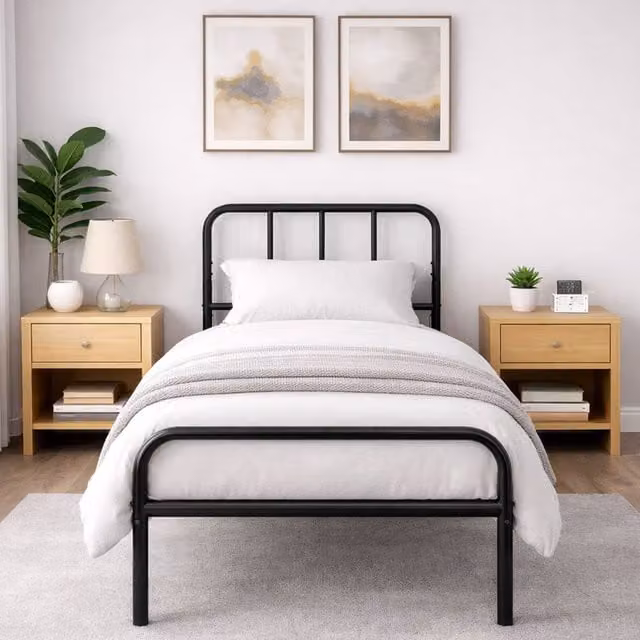 House of Home Metal Single Bed Frame with Rounded Headboard in Black, W/D/H: 90 x 190 cm