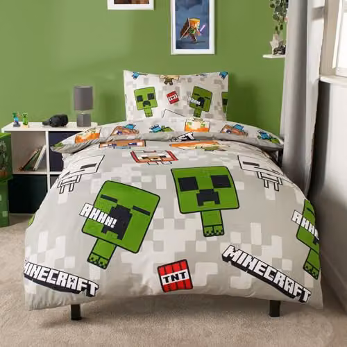 OHS Minecraft Reversible Double Duvet Set and Pillowcase, Grey and Multicolour, W/D/H: 200 x 200 cm – 3