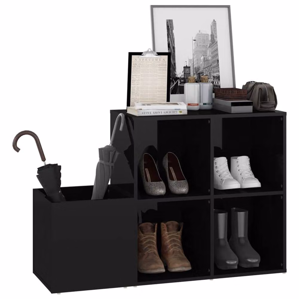 Berkfield Home Hall Shoe Cabinet in High Gloss Black, W: 105 cm, D: 35.5 cm, H: 70 cm – 3