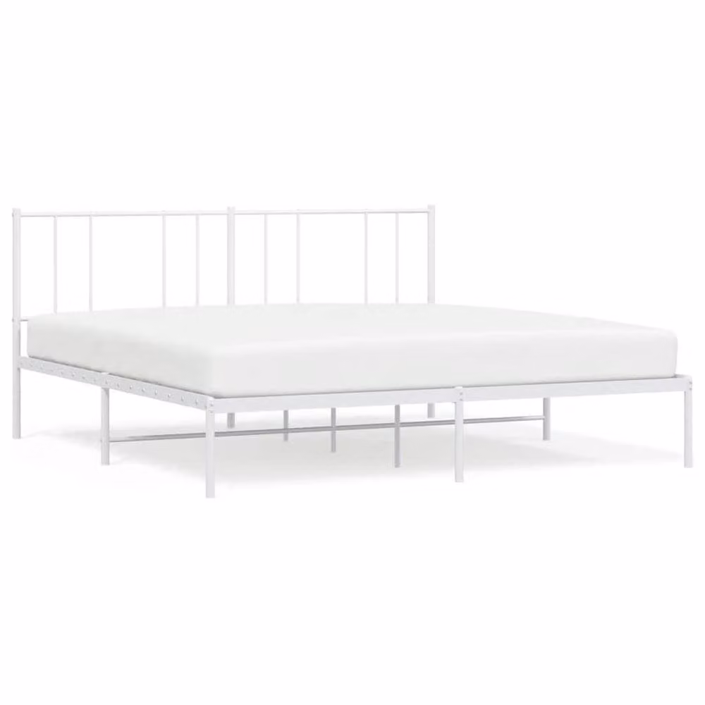Berkfield Home Metal Bed Frame with Headboard in White, W/D/H: 193 x 198 x 90 cm – 2