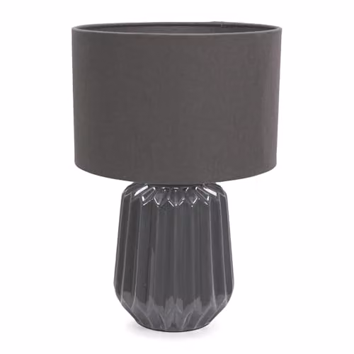 ValueLights Grey Ceramic Table Lamp with Fabric Shade and LED Bulb – 1