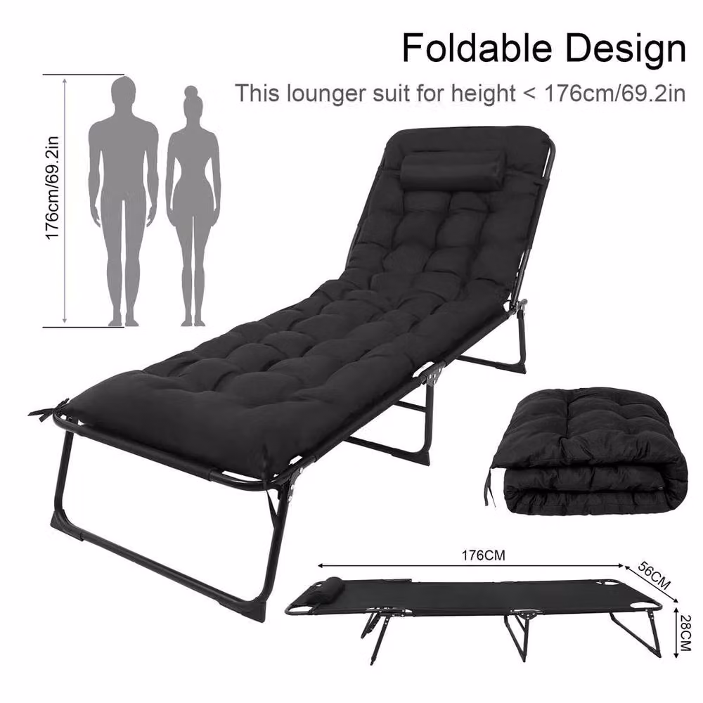 KORVIXA Heavy-Duty Portable Single Camping Cot in Black, W/D/H: 90 x 190 cm – 3