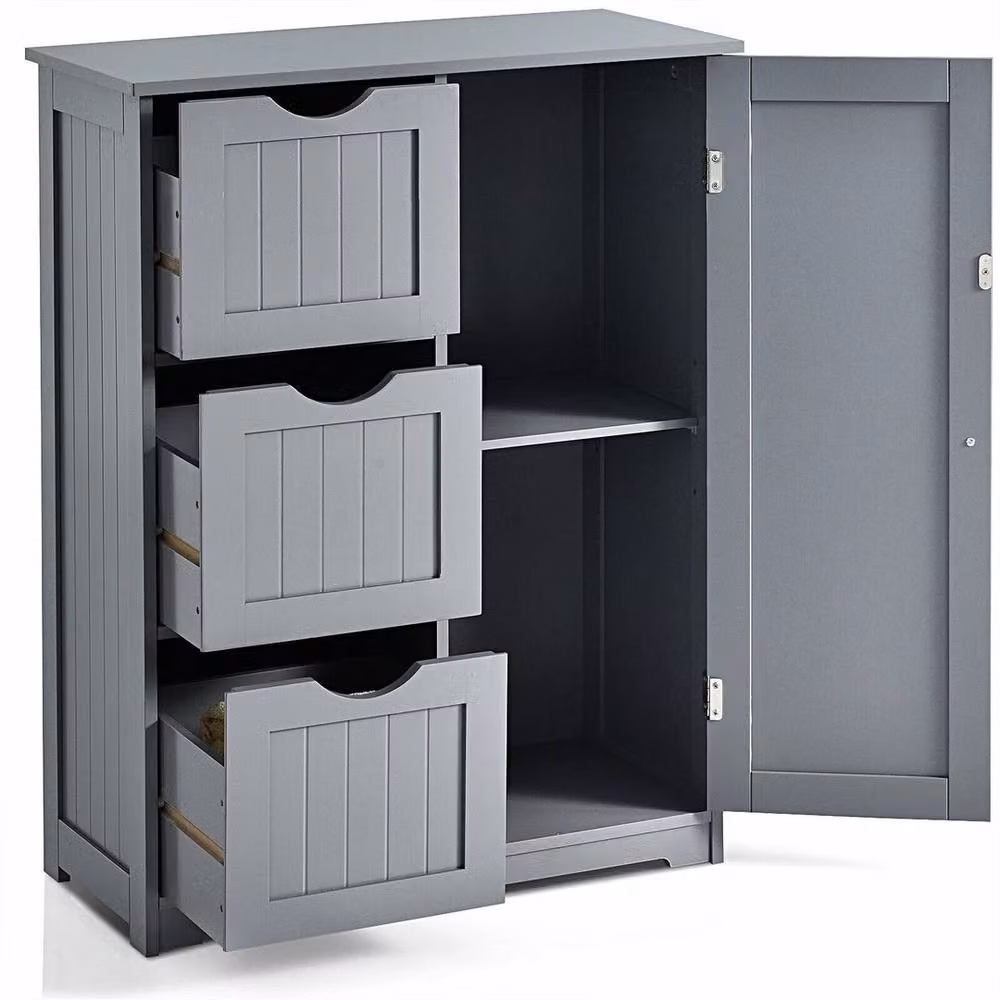 EONLION Grey Modern Freestanding Bathroom Floor Cabinet with Internal Drawers and Shelves – 4