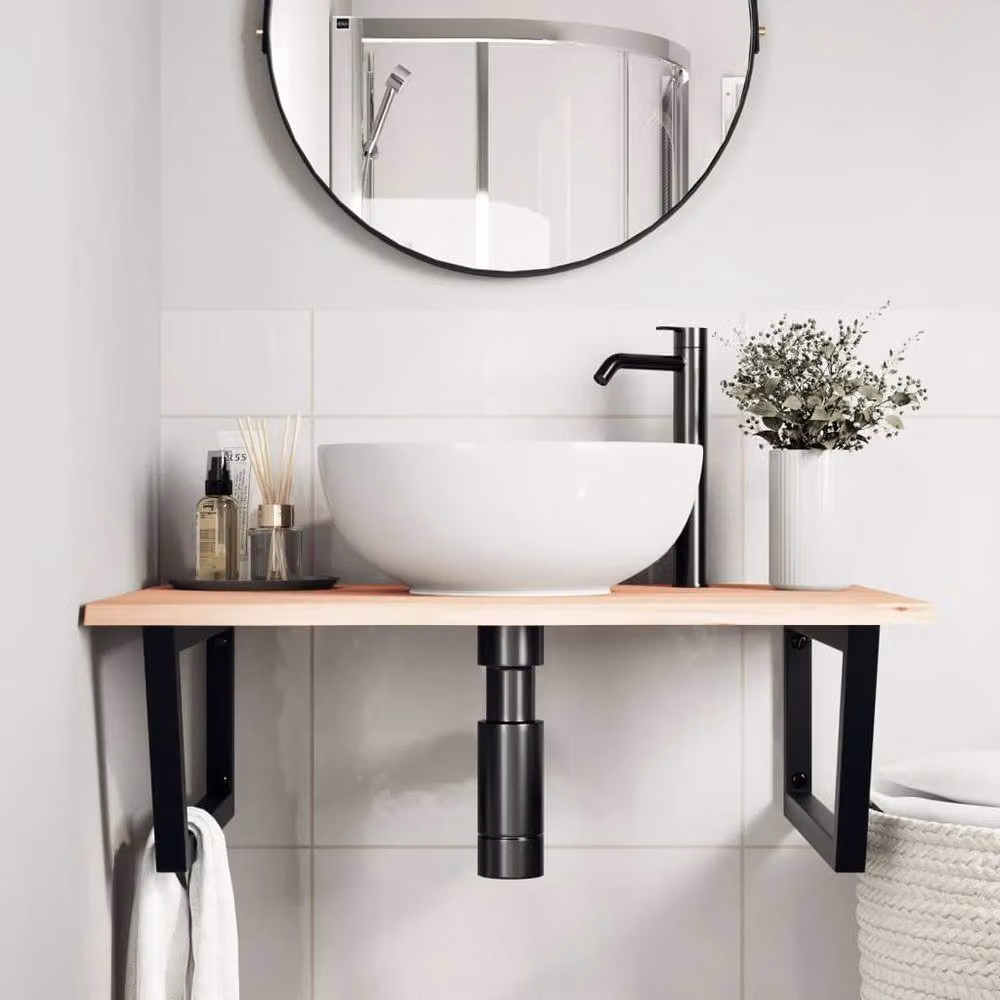 Berkfield Home Wall Mounted Basin Shelf in Natural Oak and Steel – 3