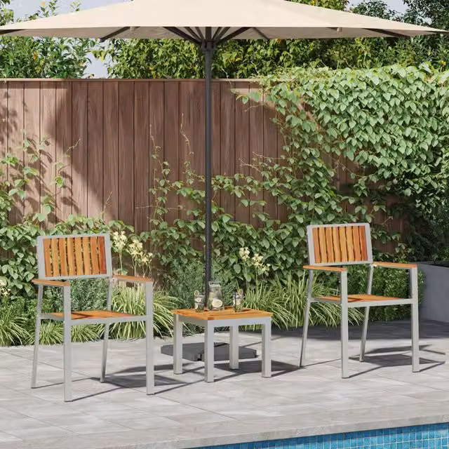 Berkfield Home 3 Piece Acacia Wood and Powder Coated Steel Garden Dining Set in Brown