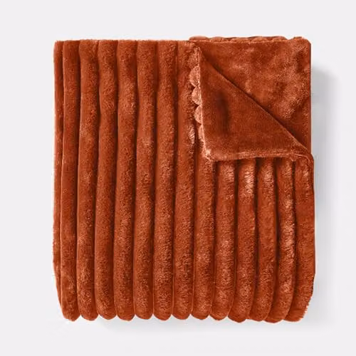 OHS Faux Fur Ribbed Fleece Throw Blanket in Rust Orange, W/D/H: 125 x 150 cm – 4